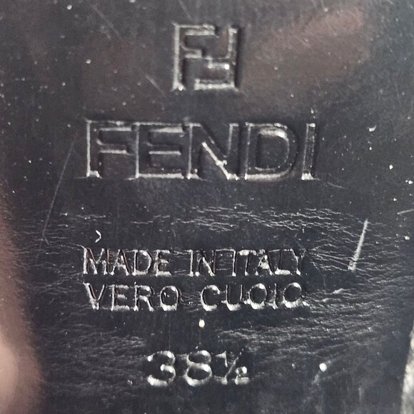 Fendi Women Peep Toe Slingback Heels Black 38.5 Patent Suede Power Glam Flawed - Picture 14 of 15